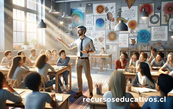 Profesor dando clases con atención circular
