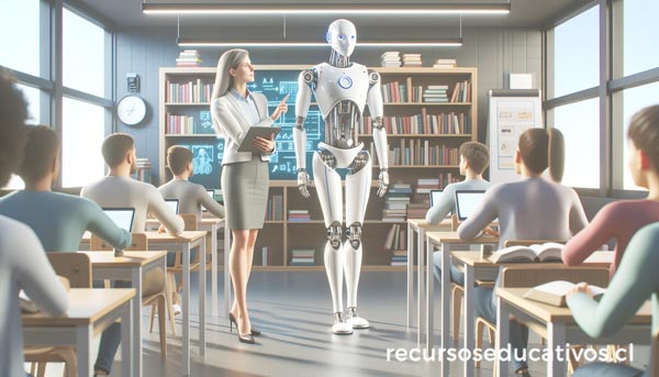 Profesora mostrando robot con Inteligencia Artificial